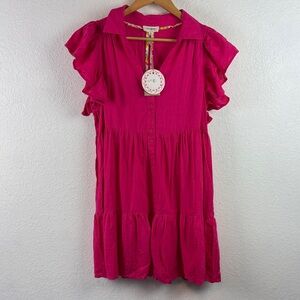 NWT Umgee linen blend tiered mini dress medium
